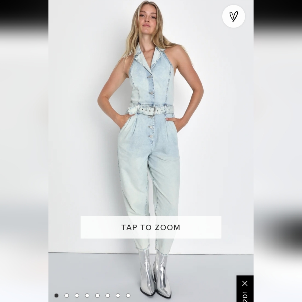 $128 Call My Name Light Wash Denim Collared JumpsuitBlank NYC Sz Sold